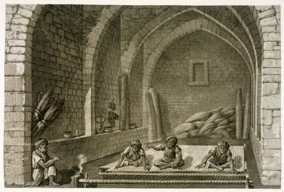 Szőnyeg szövés, az „Egyiptom leírása” II. kötetből, kocsma. Napóleon parancsára, 1822 alkotó: Nicolas Jacques Conte