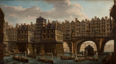 Tengerészek torna, a Pont Notre Dame és a Pont-Au-Change között, Párizs, 1756. alkotó: Nicolas Jean Baptiste Raguenet