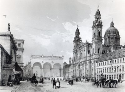 Királyi palota, marsallok csarnoka és a Theatines-templom Münchenben, XIX. század első fele alkotó: Nicolas Marie Joseph Chapuy