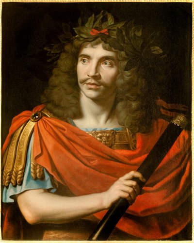 Jean-Baptiste Poquelin dit Moliere (1622-1673) francia komikus és drámaíró portréja a Cesar in La mort de Pompee-ban””” by Corneille”” Nicolas Mignard (1606-1668) festménye. 1657 kb. Nap. 0,75x0,6 m. Comedie francaise Paris – F. portréja alkotó: Nicolas Mignard