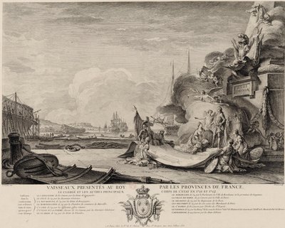 Allegorikus metszet a hajók ajándékozásáról 1762 körül alkotó: Nicolas Ozanne