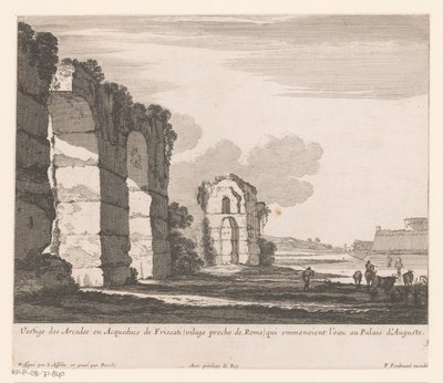 Táj romokkal és tehénpásztorokkal Vestige des Arcades ou Aqueducs de Friscati (...) (cím a tárgyon) alkotó: Nicolas Perelle
