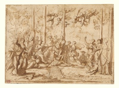 Apolló és a múzsák a Parnasszus hegyén alkotó: Nicolas Poussin