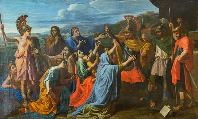 Coriolanust családja rávette, hogy kímélje meg Róma Veturiát Coriolanus lábánál, 1652 körül. alkotó: Nicolas Poussin