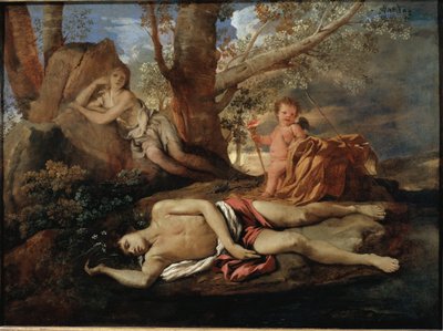 Visszhang és nárcisz illusztráció az Ovide-ot inspiráló legendához Nicolas Poussin „Les Metamorphoses” című festményében alkotó: Nicolas Poussin