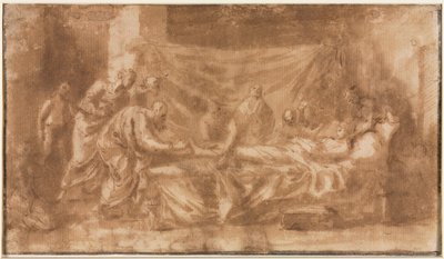 Extreme Unction recto, Three Heads and Other Sketches verso, 1643-1644. alkotó: Nicolas Poussin