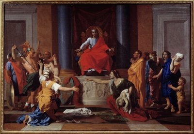 Salamon ítélete Két nő úgy tesz, mintha ugyanannak a gyermeknek az anyja. Nicolas Poussin festménye alkotó: Nicolas Poussin