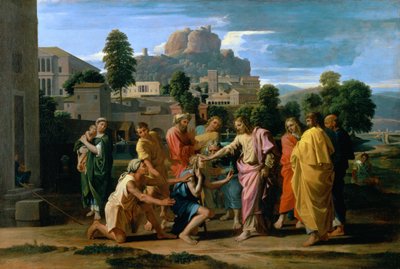 A jerikói vak, avagy Krisztus meggyógyítja a vakokat, 1650 alkotó: Nicolas Poussin