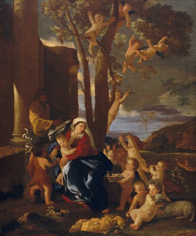 A Szent Család Keresztelő Szent Jánossal, kb. 1627. alkotó: Nicolas Poussin