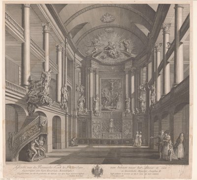 A rotterdami Szent Rosalia templom belseje Kilátás a rotterdami római templomra, belülről az oltár felé nézve (cím a tárgyon) alkotó: Nicolas Ransonnette