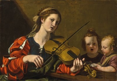 Egy nő hegedül, két gyerek énekel (olaj, vászon) alkotó: Nicolas Tournier