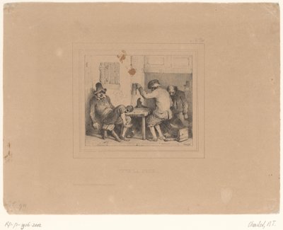 Három részeg paraszt egy kocsmában Vive la joie (cím a tárgyon) Sketches 1837 (sorozat címe) Charlet Croquis 1837 (sorozat címe) alkotó: Nicolas Toussaint Charlet