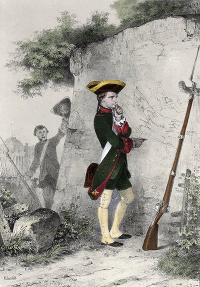 I. Bonaparte Napóleon (1769 - 1821) a brienne-i katonai iskolában 1783-ban. Charlet metszete a 19. századból. alkotó: Nicolas Toussaint Charlet