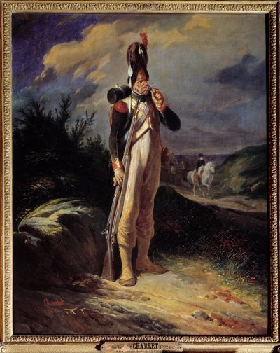 Az őrség gránátosának portréja Napóleon Bonaparte gárdájának rosszkedvű portréja. Nicolas Toussaint Charlet (1792-1845) festménye 1842 V. 0,81 x 0,65 m alkotó: Nicolas Toussaint Charlet
