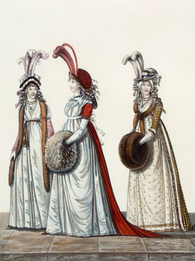 Estélyi ruhák, ábra. 40. ábra. 41 és ábra. 42, a "The Gallery of Fashion"-ból, 1797 alkotó: Nicolaus von Heideloff