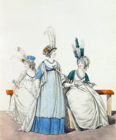Estélyi ruhák az operába és a koncertekre, ábra. 96. ábra. 97 7 ábra. 98 a "The Gallery of Fashion"-ból, 1797 alkotó: Nicolaus von Heideloff