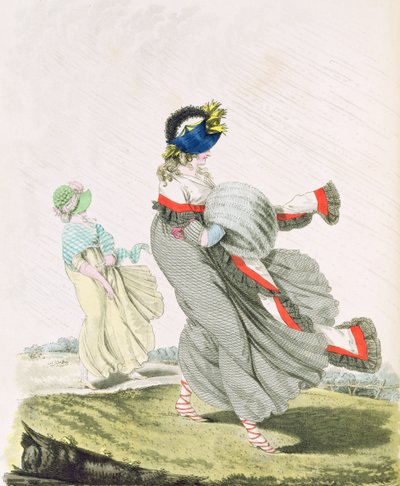 Reggel ruhák füge. 134. és 135. Nikolaus Heideloff "Gallery of Fashion" című művéből, II. kötet, 1797. április (nyomtatott) alkotó: Nicolaus von Heideloff