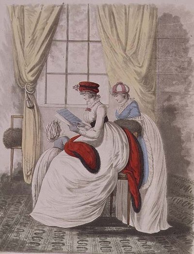 Reggeli ruhák Nikolaus Heideloff "Gallery of Fashion" című művéből, II. kötet, 1799. január (nyomtatott) alkotó: Nicolaus von Heideloff