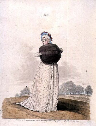 Muszlin ruha N. Heidloff "Divatgalériájából", 1796. január (színes metszet) alkotó: Nicolaus von Heideloff