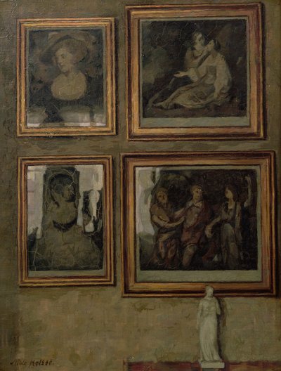 Belső tér festményekkel és egy figurával alkotó: Niels Holsoe