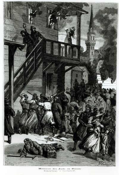 A zsidók lemészárlása Oroszországban, Gustave Voulquin (1880-90) metszete a Le Journal Illustre 1881. júniusi számából (színes fotó). alkotó: Nielsen