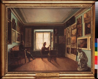 A festő műterme - Nyikita Zajcev (1787-1828) festménye, olaj, vászon, 1820 körül Orosz művészet 19. század - Állami Tretyakov Galéria, Moszkva alkotó: Nikita Zaytsev