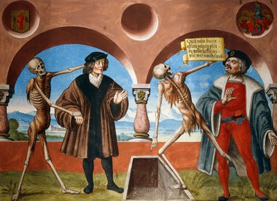 Halál, tanácsadó és ügyintéző (végrehajtó) a Haláltánc ciklusból, Albrecht Kauw alkotó: Niklaus Manuel