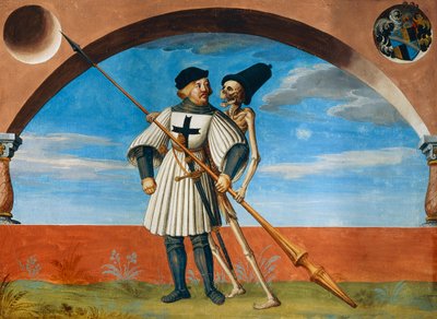 Halál és teuton lovag a Haláltánc című ciklusból, Albrecht Kauw alkotó: Niklaus Manuel