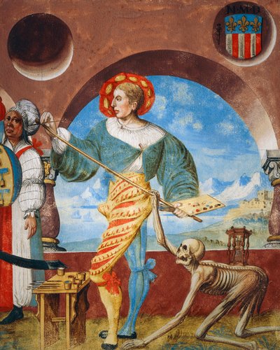 Halálhúzó ecset a festőtől, a Halál részlete, a pogányok csoportja és a Festő a Haláltánc ciklusából, Albrecht Kauw alkotó: Niklaus Manuel