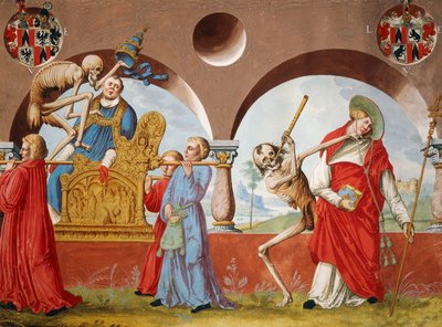 A Halál, a pápa és a bíboros a Haláltánc ciklusából, Albrecht Kauw alkotó: Niklaus Manuel