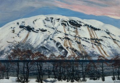 Hideg áprilisi reggel lavinával, hóhegy alkotó: Nikolai Astrup
