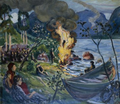 Nyári tűz a Jølster víznél (olaj, vászon) alkotó: Nikolai Astrup