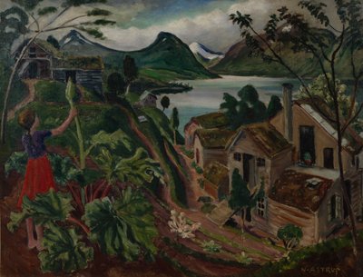 Rebarbara és fiatal lány Sandalstrandban (olaj, vászon) alkotó: Nikolai Astrup