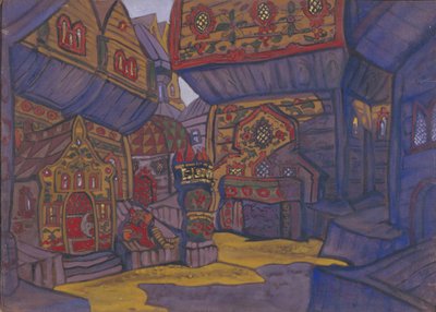 Vlagyimir Galitszkij herceg udvara. Színpadterv A. Borodin Igor herceg című operájához, 1914 alkotó: Nikolai Konstantinowitsch Roerich