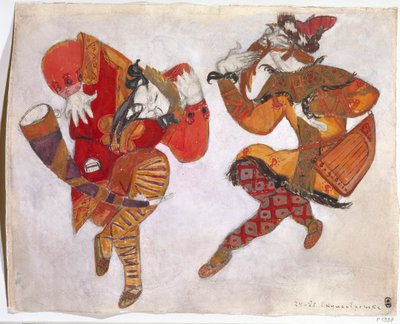 A skomorokhok. A. Borodin Igor herceg című operájának jelmezterve, 1914 alkotó: Nikolai Konstantinowitsch Roerich