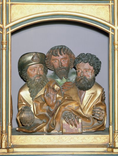 Nagy Szent Jakab, Szent Simon és Szent Tádé fafaragások az isenheimi oltárkép predellájáról, 1490 körül (festett fa). alkotó: Nikolaus Hagenauer