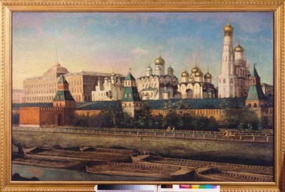 Kilátás a moszkvai Kremlre. Nyikolaj Ivanovics Podklicsnyikov (1813-1877) festménye, olaj, vászon. 19. századi orosz művészet. Állami Egyesült Múzeumi Központ a Kremlben, Moszkva. alkotó: Nikolay Ivanovich Podklyuchnikov