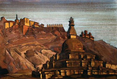 Tibeti táj, 1920 körül (tempera kartonon) alkotó: Nikolay Konstantinovich Rerich