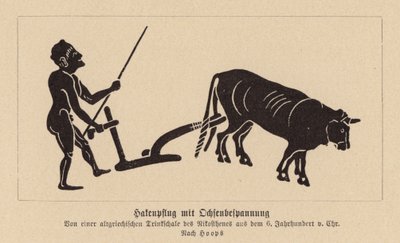 Ókori görög ökör által vontatott eke (litográfia) alkotó: Nikosthenes