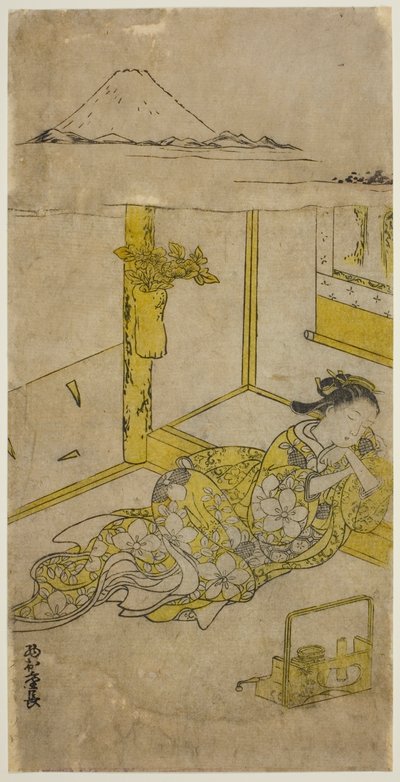 Alvó fiatal nő a Fuji-hegy felett alkotó: Nishimura Shigenaga