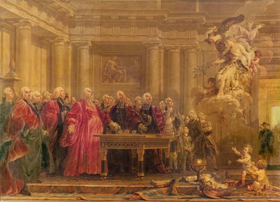 A párizsi bírák megkapták a békehírt, 1763. június 21-én alkotó: Noel Halle