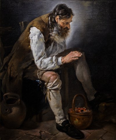 Télen. Öregember kezét melegíti a tűzhelyen, 1747 körül (Olaj, vászon) alkotó: Noel Halle