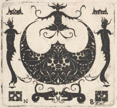 Hold alakú gyűrűs keret és groteszk figurák, kb. 1620-30. alkotó: Noel Rouillard