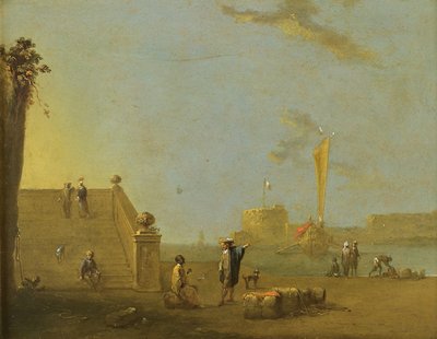 Kikötői jelenet egy spanyol kikötőben alkotó: Norbert Joseph Carl Grund