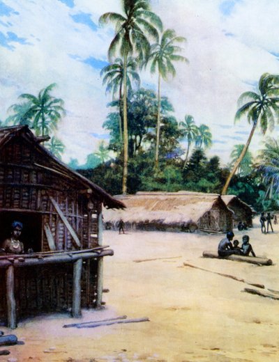 Egy falu a Salamon-szigeteken, 1908 alkotó: Norman Hardy