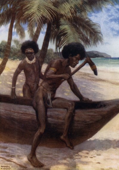 Kenu befejezése, Brit Új-Guinea (színes litho) alkotó: Norman Hardy