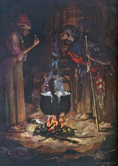 A furcsa nővérek. Macbeth - IV. felvonás, 1. jelenet (színes litográfia) alkotó: Norman Mills (after) Price