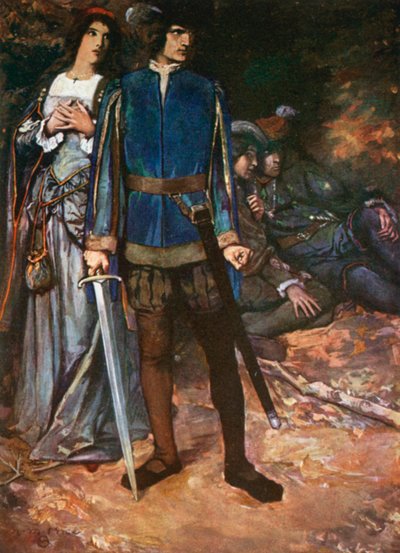Valentine, "I Dare thee but to Breathe upon my Love". Veronai két úr - V. felvonás, 4. jelenet (színes litográfia) alkotó: Norman Mills (after) Price