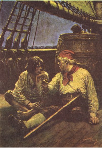 A hordó megremegett, amikor a vállára támaszkodott, a Kincses szigetről, amelyet a MacDonald 1947 adott ki (színes litó) alkotó: Norman Mills Price