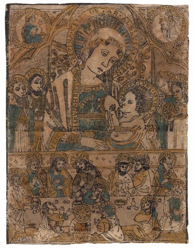 Madonna laktánok az utolsó vacsorával (fametszet) alkotó: Northern Italian School